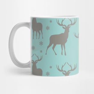 Christmas Deer Stag Buck Teal Aqua Brown Tan Snowflake Mug